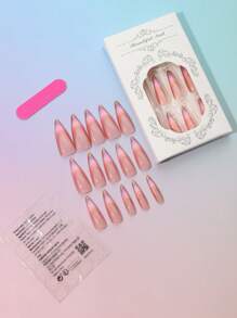 24 Stück/Set mandelförmige Farbverlauf-Nägel in Rosa bis Rot, mit 1 Stück Nagelfeile und 1 Stück Gel-Aufsatznägel, Nagelzubehör - Verschiedenfarbig - Übersicht 4