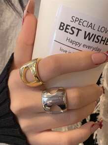 1PC Asymmetric Geometric Chunky Opening Rings For Women Stainless Steel Gold Color Wedding Ring Aesthetic Fashion Jewelry Party Gift