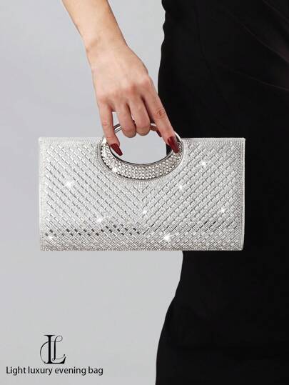 Bolso de mano de noche con brillo para mujer, de tela con brillo, combinado con herrajes de alta gama, elegante y lujoso, adecuado para bodas, bailes, discotecas, fiestas, regalos de cumpleaños, regalos del Día de San Valentín, regalos festivos, bolsa de cosméticos