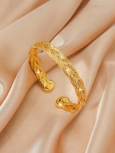 1pc Minimalist Gold-Plated Mesh Hollow Bead Charm Bracelet, Elegant Gift For Women
