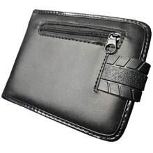 Men's Leather Wallet ID Card Holder PU Leather Skull - màu đen - Xem 3