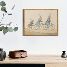 1 Piece, Unframed, Wall Arts Posters Art Canvas Poster, Canvas Art - Charming Vintage Whimsical Animal Friends Riding Bicycles Wall Decor For Living Room And Bedroom, Easter, Holiday Poster, Bunny Mural Poster