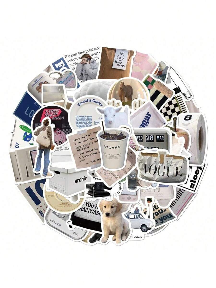 57pcs Blue Graffiti Style Stickers, Minimalist Decor Stickers, Waterproof, For Planner, Diary, Luggage Scrapbook Supplies Funny Stickers Laptop Stickers Kindle Phone Stickers - Blue - View 1