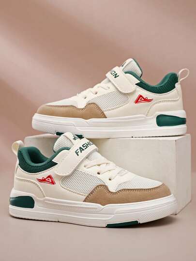 Youth Casual Lightweight Vulcanized Shoes Sneakers For Teenage Boys, Solid Color School Student Shoes With Adjustable Hook And Loop, Suitable For Daily Wear, Spring Autumn Colorful Sneakers