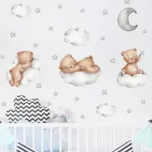 1pc Cute Sleeping Baby Beer Wall Stickers, Moon And Stars DIY Art Wall Decals Removable Vinyl Peel And Stick For Boys Or Girl Kids Baby Nursery Bedroom Toddler Room Kindergarten Decorations