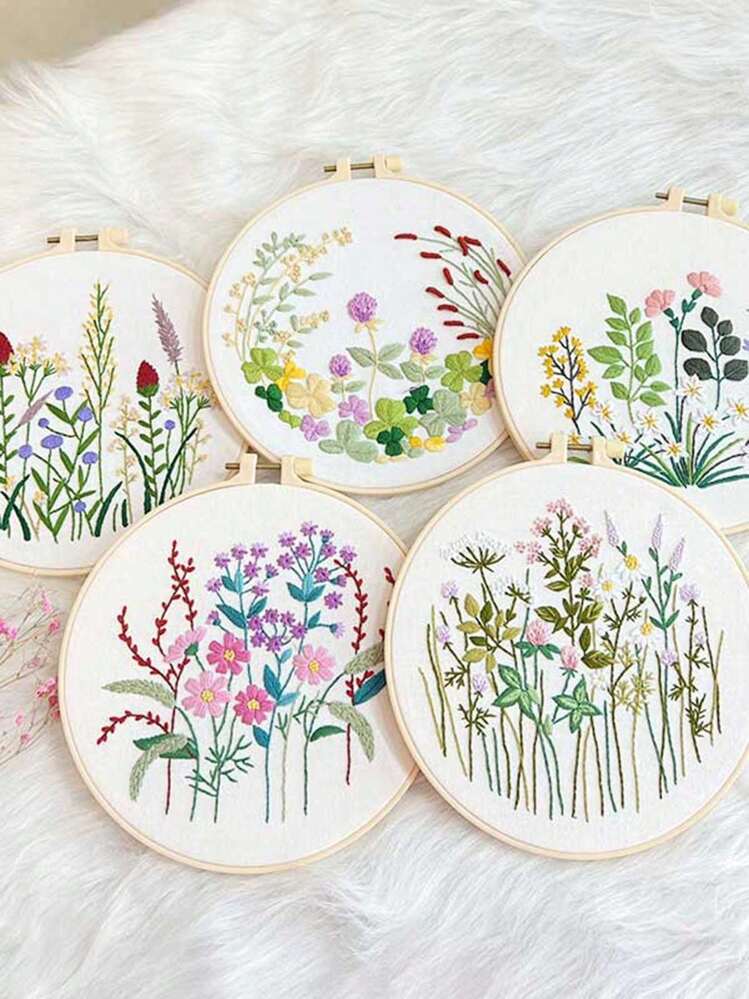 1세트 DIY 자수 재료 패키지 꽃 벽걸이 , 장식 회화 , 컬러풀 & 자수 후프 , 랜덤 색 - 화이트 - 보기 3