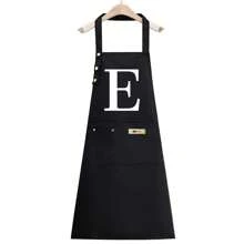 1件男女通用厨房围裙，防油防水，烹饪围裙，腰部可调节，A-Z字母图案，咖啡色围兜式围裙，厨房配件 - 黑色 - 查看 29