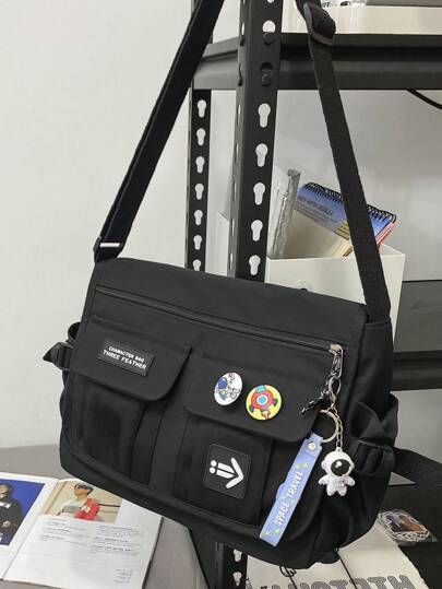 Męska torba typu crossbody z nadrukiem w kształcie litery L w jednolitym kolorze