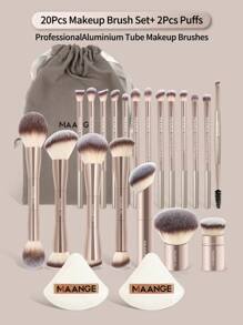 MAANGE 13/20/23 pièces d'outils de maquillage comprenant 20 pièces de set de pinceaux de maquillage en tube d'aluminium professionnel + 1 sac de rangement + 2 pièces de houppettes à coussin d'air pour un usage quotidien et les voyages, accessoires de maquillage cadeaux pour les amis, set de pinceaux, kit de pinceaux de maquillage, set de pinceaux de maquillage, kit de maquillage complet, set de pinceaux de maquillage, kit de maquillage complet, kit de pinceaux, set de pinceaux de maquillage, coffret cadeau de maquillage - Doré - Voir 15