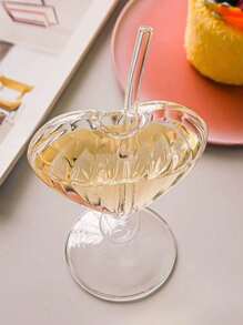 1 pieza Taza con forma de corazón de 210ml/7.1oz con pajita, vaso de vidrio para agua, bebidas, jugo, cóctel, café, verano - transparente - Ver 9