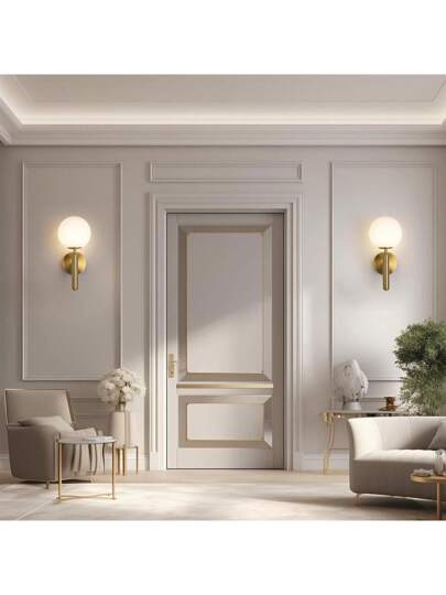 Wand Sconces, Mid Century Moderne Sconce Globe Frosted Glass Shade, Brass Art Mounted Verlichting Fixture Bedroom, Living Room, Hallway, Vanity(Bulb Not Included) view 3