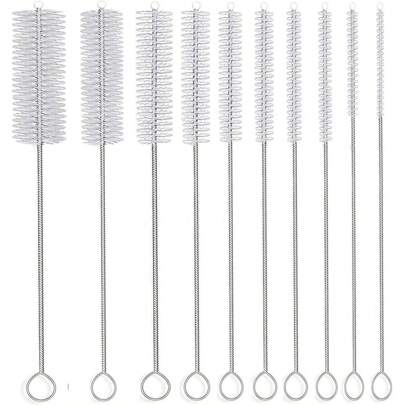 10 件套长刷毛吸管清洁刷套装 - 可重复使用的尼龙吸管清洁器，适用于厨房、酒吧、旅行和派对用品 - 非常适合万圣节、圣诞节、生日庆祝、迎婴派对、露营配件、万圣节礼物
