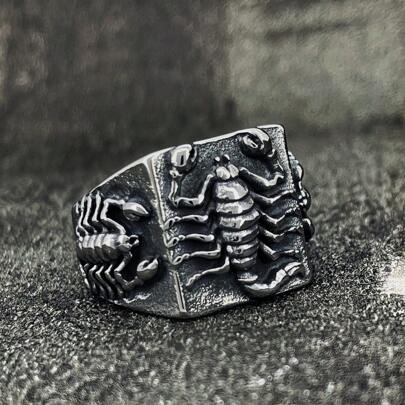 1pc Titanium Steel Scorpion Ring, Unisex Stainless Steel Band Ring, Fashion Jewelry Gift For Friends, Colleagues, Father