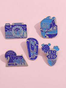 1pc Creative Blue Scenery Camera & Cactus Design Backpack Decorative Badge, Fashionable Clothing Accessory - Royal Blue - View 3