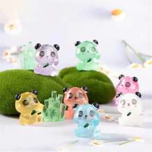 8pcs Luminous Colorful Resin Panda & Bamboo Sculpture, 2 Styles Glow-In-The-Dark Mini Panda Figurines, Handmade With Bamboo Stem, Multi-Functional Indoor/Outdoor Fairytale Garden Decor, Unique Home/Bedroom/Desk Decoration, Fun Party & Holiday Gift (Random Color & Style)