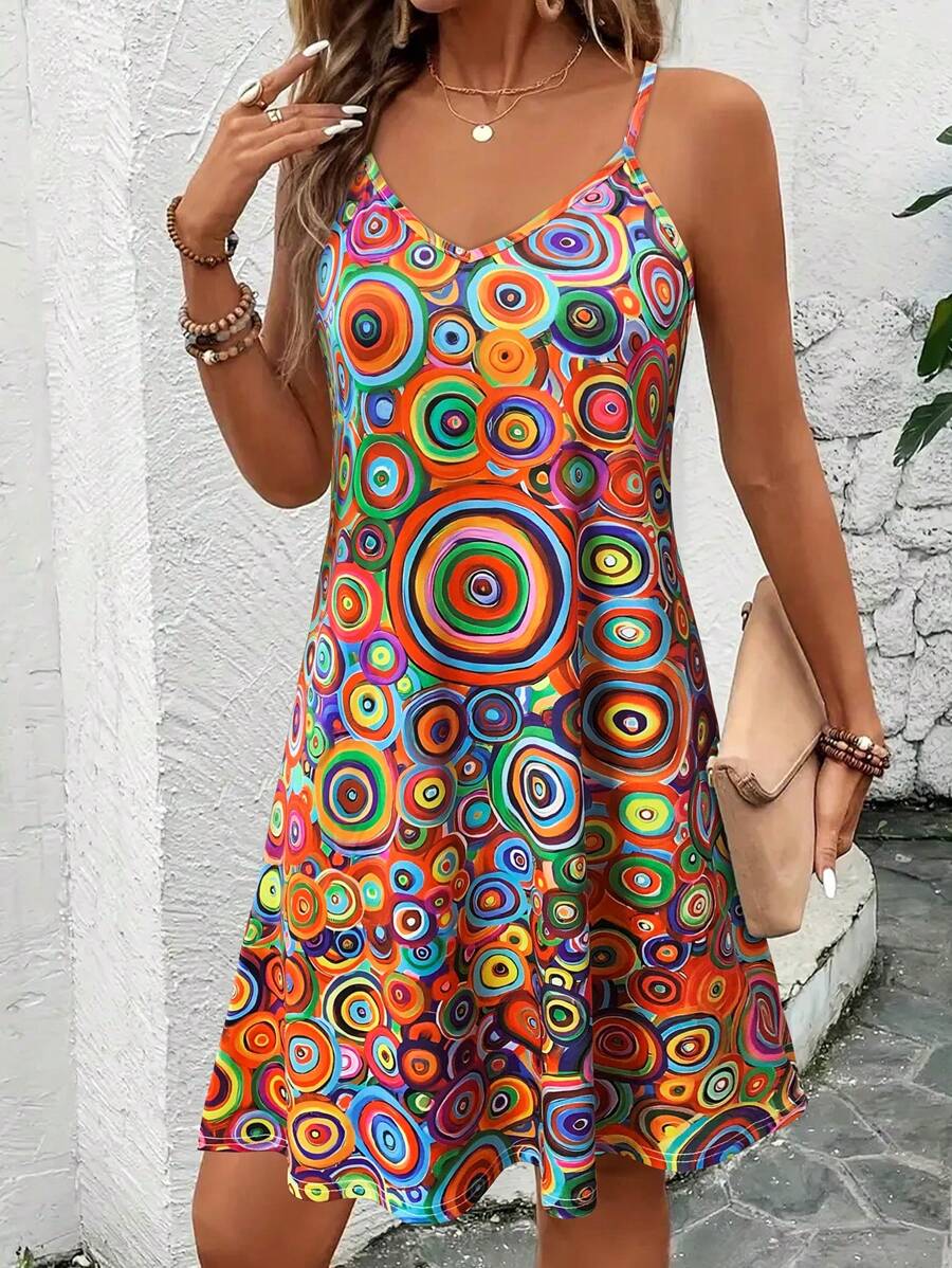 Women's V-Neck All-Over Print Mini Dress - Sexy Vacation Beach Dress, Flowy Summer Party Dress For Women,Casual Summer Outfits For Women, Leisurely Summer Dresses For Women,Daily Vacation Outfits Women