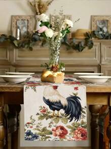 1pc Modern Farmhouse Rooster Print Table Runner, Chicken Pattern Table Runner For Home Decor, Kitchen, Party, Indoor & Outdoor Decoration