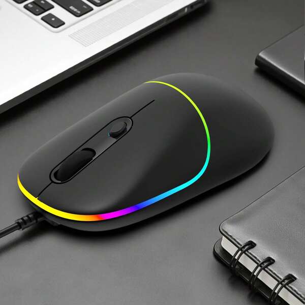 Fenisio Bedraute Maus USB Computer Maus mit Hintergrundbeleuchtung ultra leise ergonomische LED Kabel Maus für PC Laptop ergonomische Maus 6400 DPI schwarz weiß rosa
