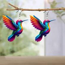 1 Pair Fashionable Bohemian Style Colorful Acrylic Hummingbird Earrings For Women, With Stainless Steel Ear Studs, Suitable For Casual Wear, Creative And Unique Party Gift, Ramadan/Mother's Day Present