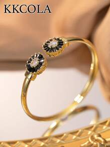 KKCOLA 1 件时尚几何椭圆形锆石手链，多色可选，适合女士派对、度假、海滩珠宝、日常配饰 - 金黃色 - 查看 14