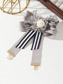 1pc Elegant Style Lace Embroidery Pearl Big Bow Fabric Brooch, Luxurious Jewelry Brooch/Pin, Gift For Date/Everyday Wear