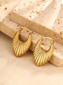 1 对/4 对女士时尚 U 形金色环状耳环，优雅高端简约设计金属耳环 - 金色 - 查看 4