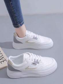 ISPORTE New Spring And Autumn Women's Round Toe Thick-Soled Shoes, Height-Enhancing Soft-Soled Lightweight Tennis Shoes, Comfortable And Wear-Resistant College Style Casual Sports Shoes - 灰色 - 查看 1