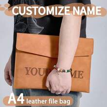 Customized Personalized File Folder A4 Magnetic File Bag, Waterproof PU Leather Document Organizer, Birthday/Christmas Gift Customization, Large Capacity Business Office Filing Bag, Exam Stationery Supplies,Back To School,School Supplies