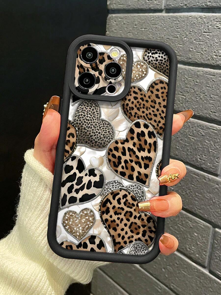 1 Piece Black Leopard & Butterfly Pattern Tempered Glass Camera Lens Protector Phone Case, Anti-Drop & Scratch Resistant, Compatible With Apple/Redmi/Infinix/Vivo/Oppo