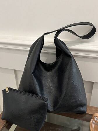 Stor kapacitet Casual Retro Commuter Bag 2st Set, 2025 Fashion Mångsidig Shoulder Bucket Bag för kvinnor, enfärgad