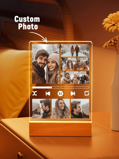 1 Person Custom Music LED Nightlight, Custom LED Music Plaque, Personalized LED Light With Picture And Wooden Base, Personalized Song Acrylic Plaque, Custom Picture Song Light, Music Photo Plaque Gift Unique Ideal Gift For His Halloween, Winter, Fall/Fall, Nightlight, Neon, Housewares, Room Decor, Find Treasure, Holiday Decor