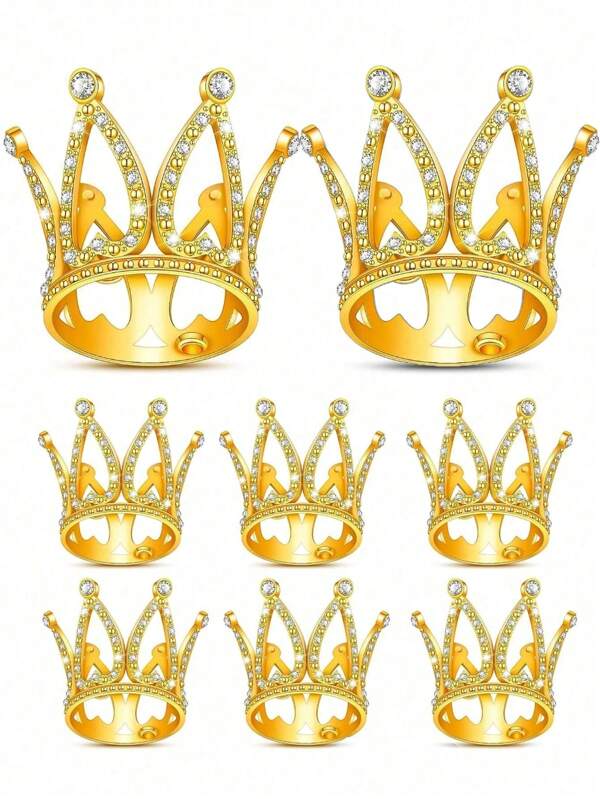 5/8/10/12pcs Mini Faux Pearl Beaded Crown Shaped Cake Toppers, Perfect For Birthday Party Decorations,Valentine's Day