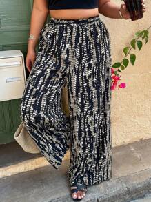 Plus Size Women Tie-Dye Printed Straight Leg Casual Pants
