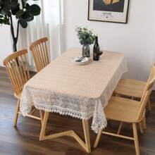 Mantel rectangular de color liso de poliéster estilo europeo con bordado floral pequeño de encaje, mantel bordado transparente de color liso, elegante, adecuado para todo tipo de mesas de comedor, para bodas, cenas, fiestas de verano al aire libre, toallas para piano, decoración de tocador, decoración de pared colgante, mantel para picnic