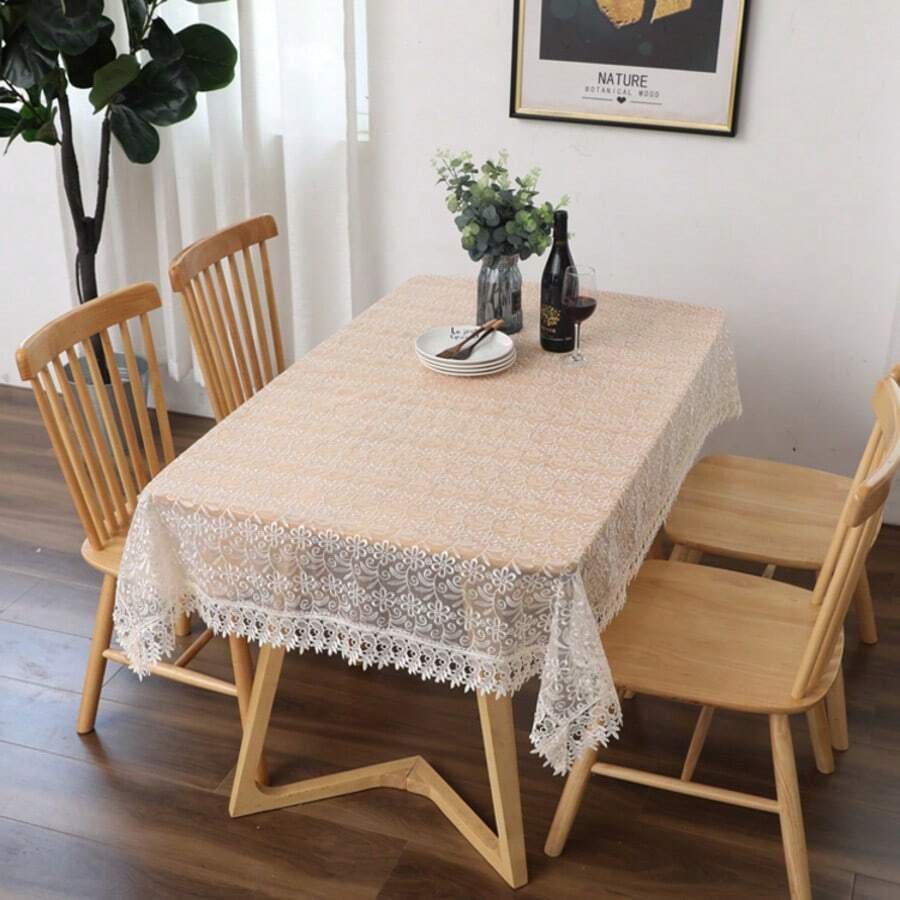 Mantel rectangular de color liso de poliéster estilo europeo con bordado floral pequeño de encaje, mantel bordado transparente de color liso, elegante, adecuado para todo tipo de mesas de comedor, para bodas, cenas, fiestas de verano al aire libre, toallas para piano, decoración de tocador, decoración de pared colgante, mantel para picnic