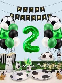 18 件足球主题生日气球套装、绿色数字气球套装、生日派对装饰品