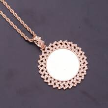 Customized Cubic Zirconia Photo Medallion Rhombus Charm Image Personalized Necklace Picture Memory Pendant Necklace Hip Hop Jewelry