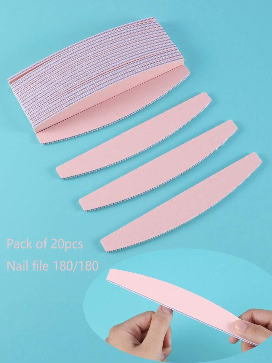 20 件套双面 100/180 粒度半月形抛光指甲锉、个人美容指甲护理、砂纸指甲艺术美甲沙龙工具套装 - 淺粉色 - 查看 1