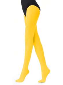 1双女士80旦纯色柔软半透明踩脚连裤袜，高腰修身款，舒适透气，适合跳舞 - 彩色 - 查看 4