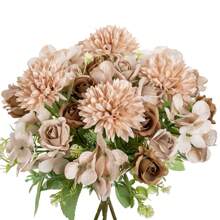 1 件/3 件人造玫瑰花丝绸绣球花束假茶玫瑰适合秋季婚礼花瓶用于家庭餐厅卧室装饰、节日生日派对配件、户外花园装饰 - 咖色 - 查看 2