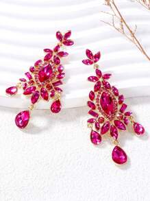 juran 1 par de pendientes con colgante de cristal, adecuado para ocasiones importantes - Rosa Fucsia - Ver 3