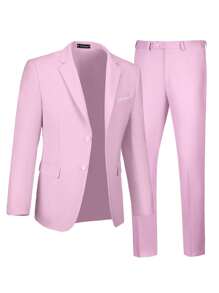 Adult Men 2pcs Suit Set - Slim Fit Pants & Long Sleeve Lapel Collar Blazer, Formal Business Attire & Party Wear, Minimalist Design