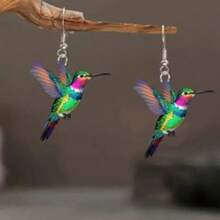 1 Pair Fashionable Bohemian Style Colorful Acrylic Hummingbird Earrings For Women, With Stainless Steel Ear Studs, Suitable For Casual Wear, Creative And Unique Party Gift, Ramadan/Mother's Day Present
