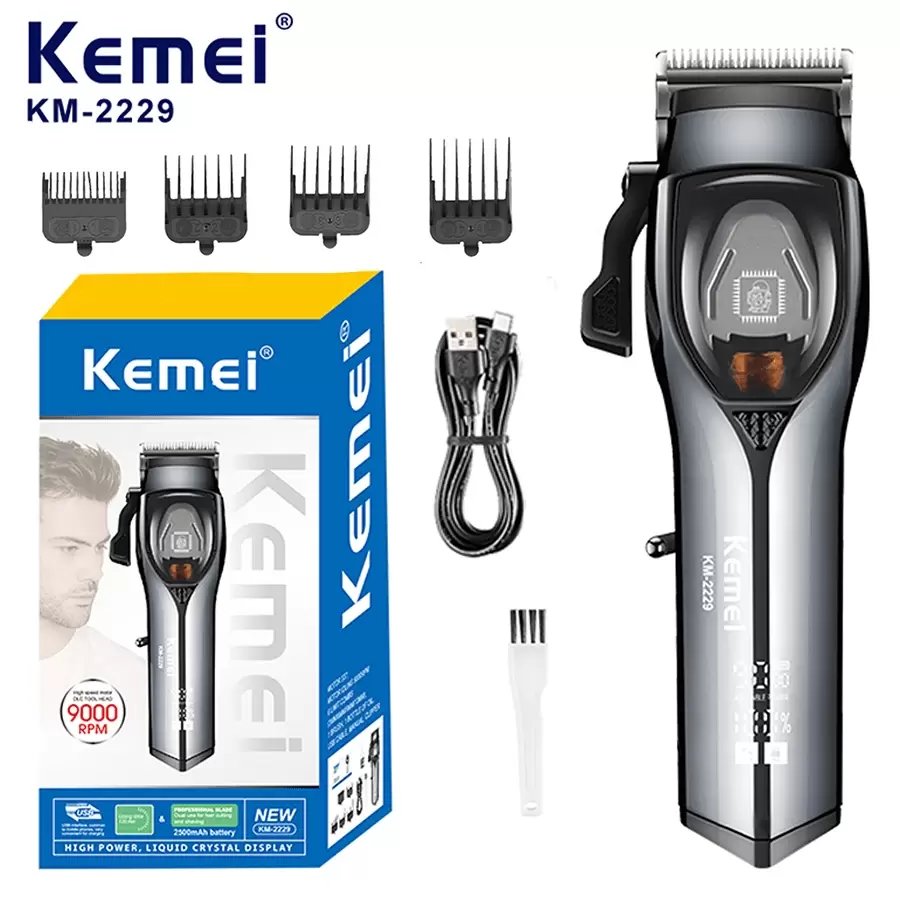 Máquina de cortar el pelo profesional Kemei KM-2229 para hombres - Cortadora de pelo ajustable a 9000 RPM, recortadora eléctrica de alta velocidad para un acicalado preciso - Negro - Ver 1