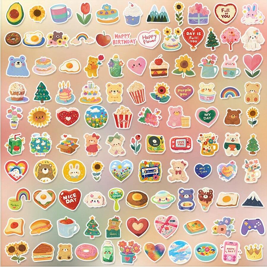 108张水彩贴纸可爱卡通熊防水PVC可重复使用适用于手机壳，水瓶，滑板，头盔，笔记本电脑，午餐盒，好朋友共享