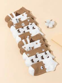 Conjunto De 10 Pares De Calcetines Cortos Para Mujeres Con Estampado De Oso, Antiolor, Absorción De Humedad, Cómodos Y Con Estilo De Longitud Hasta Los Tobillos, Adecuados Para El Uso Diario