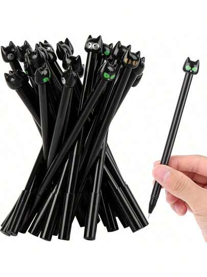 10 canetas de gel fofas de desenho animado gato preto caneta de gel 0,5 mm caneta de tinta preta, material de escritório para estudantes