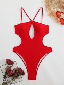 2025 Criss-Cross Strap Monokini For Women, New Style, Solid Color, High-Cut, Sexy, Hollow-Out, Overseas European And American Style Bikini