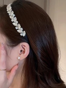 1pc Minimalist Chic Rhinestone Headband, Luxurious And Shiny Hair Accessories, Anti-Slip - Silver - View 2