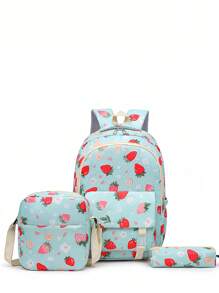 3pcs/Set Stylish New Cute Strawberry Printed Large Capacity Backpack Set - Multicolor - View 13
